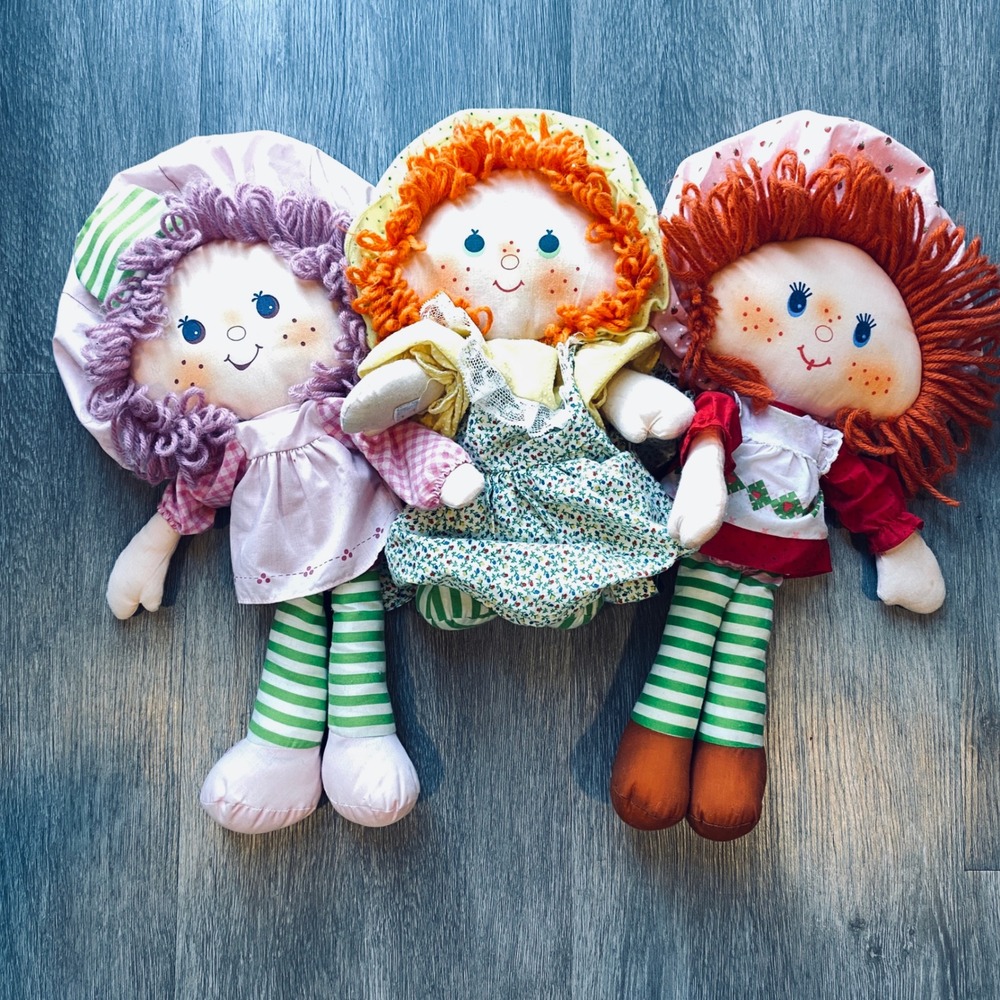 Vintage Strawberry Shortcake Lemon Meringue Raspberry Tart Rag Doll Lot 1980 14"